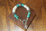 Pearl & Turquoise Bali bracelet with cross dangle
