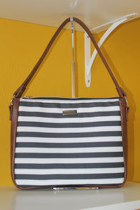 BROWN WITH BLACK & WHITE STRIPE PURSE