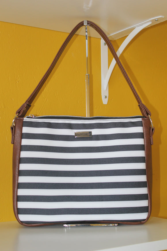 BROWN WITH BLACK & WHITE STRIPE PURSE