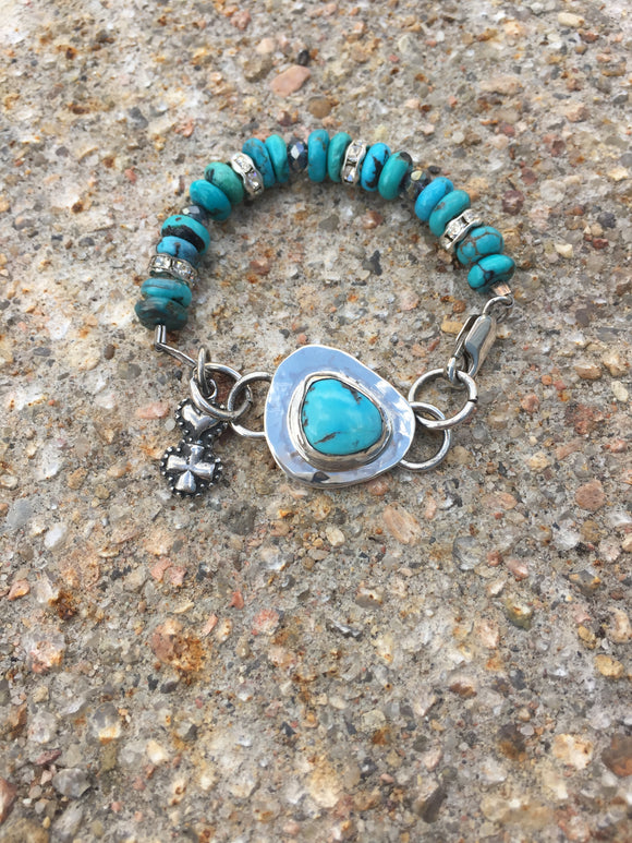 Child size turquoise and sterling silver bezel set bracelet