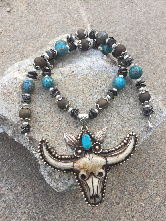 Bone Bull Head Necklace