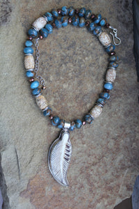 Small bone leaf & impression jasper necklace