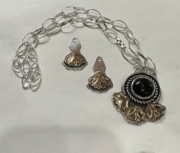 Sterling & Red Brass Stamped onyx necklace