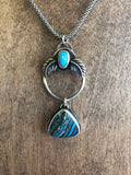Rainbow Calsilica & Turquoise Circle Pendant