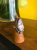 BANDED AGATE WITH PEACH DRUZY & BEAD TRIM