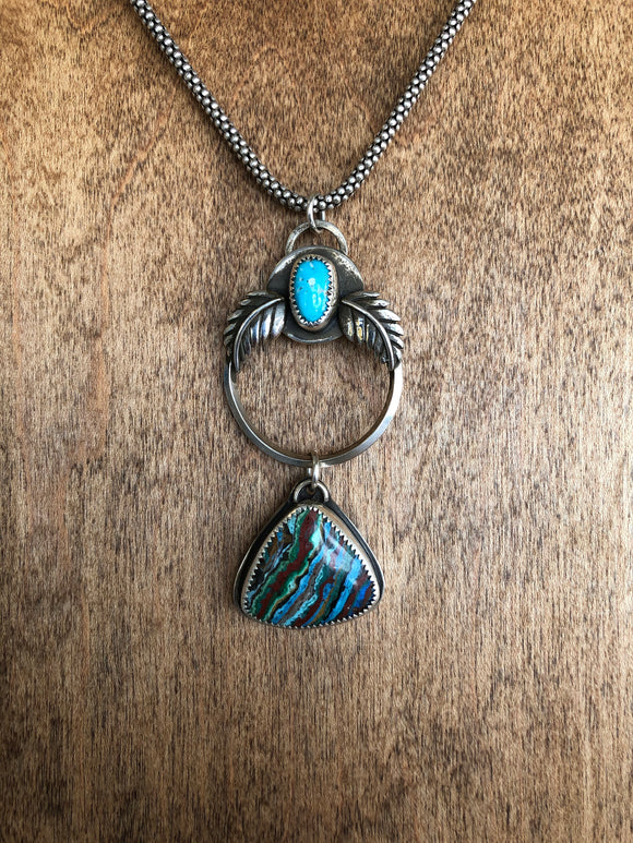 Rainbow Calsilica & Turquoise Circle Pendant