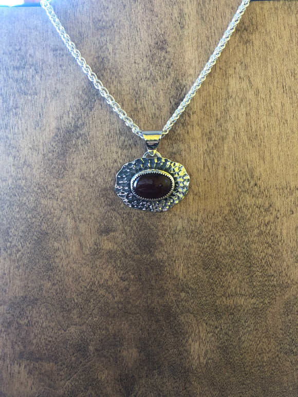 Carnelian hammered pendant