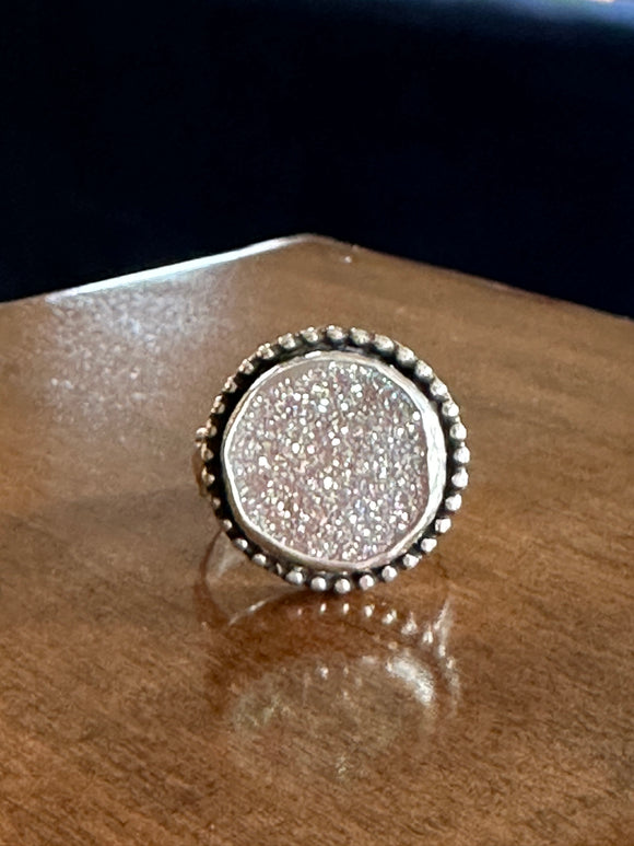 White agate druzy ring