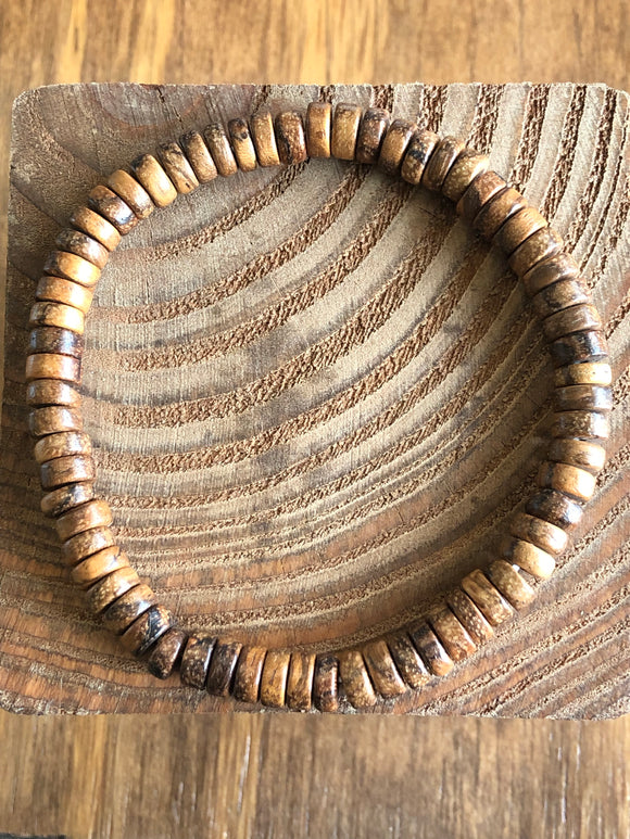 Gents wood rondelle stretch bracelet