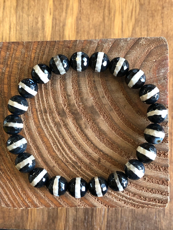 Gents banded agate stretch bracelet