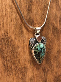 Turquoise & Peach Druzy leaf pendant