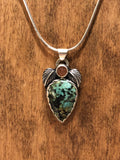 Turquoise & Peach Druzy leaf pendant