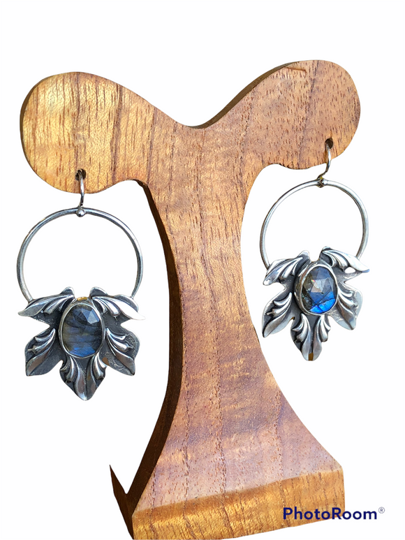 Rose cut Labradorite floral earring