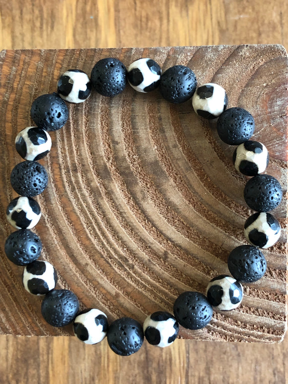 Gents lava & agate stretch bracelet