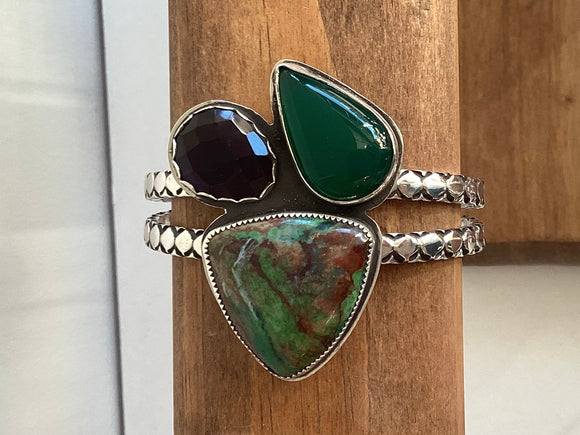 Parrot Wing Chrysocolla statement double cuff bracelet