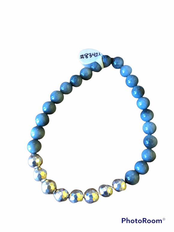 Gray & Silver-tone faceted bead stretch bracelet