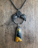 Bumblebee Jasper & silver druzy circle pendant
